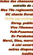 Index des chansons extraits de : Mes